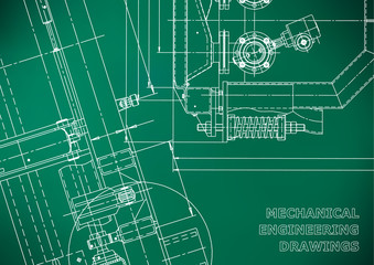 Blueprint. Vector engineering drawings. Mechanical instrument making. Technical Light green background