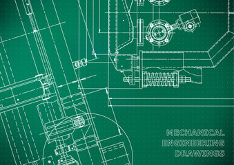 Blueprint. Vector engineering drawings. Mechanical instrument making. Technical Light green background. Points