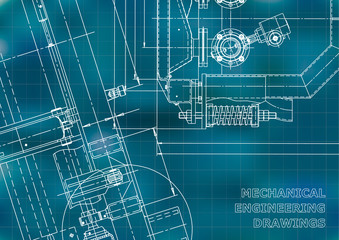 Blueprint. Vector engineering drawings. Mechanical instrument making. Technical Blue background. Grid