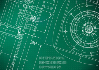 Blueprint, Sketch. Vector engineering illustration. Cover, flyer, banner. Light green background. Points