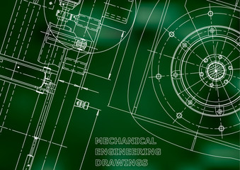 Blueprint, Sketch. Vector engineering illustration. Cover, flyer, banner. Green background