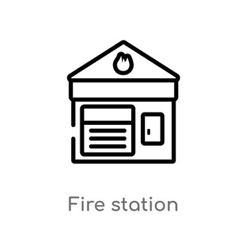 outline fire station vector icon. isolated black simple line element illustration from city elements concept. editable vector stroke fire station icon on white background