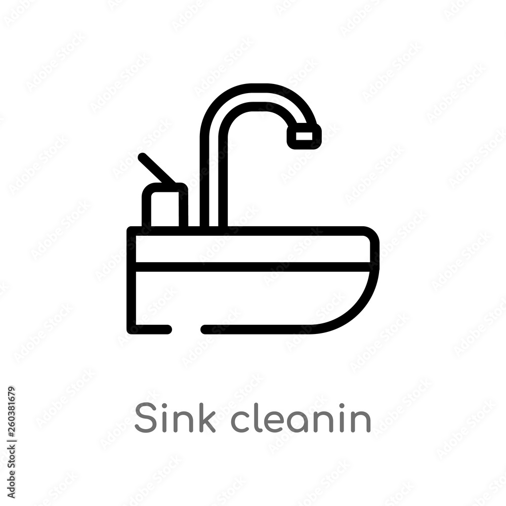 Poster outline sink cleanin vector icon. isolated black simple line element illustration from cleaning conc