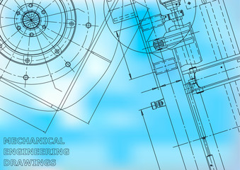 Blueprint. Vector engineering illustration. Cover, flyer, banner, background. Instrument-making. Blue