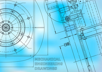Blueprint. Vector engineering illustration. Cover, flyer, banner, background. Instrument-making drawings. Mechanical. Blue