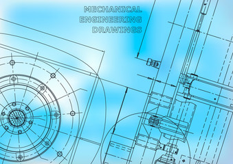 Blueprint. Vector engineering illustration. Cover, flyer, banner, background. Instrument-making drawings. Mechanical engineering drawing. Technical illustrations. Blue