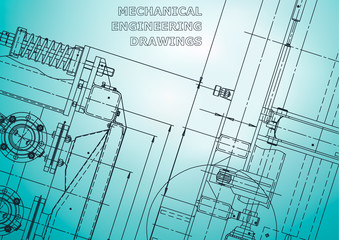 Blueprint. Vector engineering illustration. Computer aided design systems. Instrument-making drawings. Mechanical engineering drawing. Technical illustrations, backgrounds. Scheme, plan. Light blue