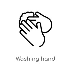 outline washing hand vector icon. isolated black simple line element illustration from cleaning concept. editable vector stroke washing hand icon on white background