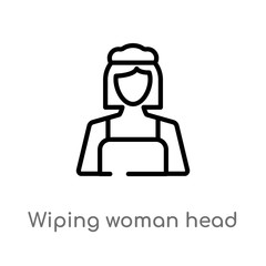 outline wiping woman head vector icon. isolated black simple line element illustration from cleaning concept. editable vector stroke wiping woman head icon on white background