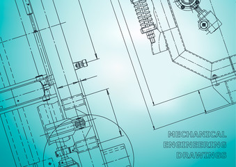 Blueprint. Vector engineering drawings. Mechanical instrument making. Technical. Light blue