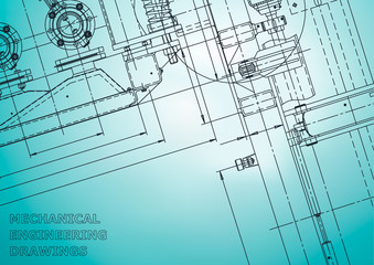 Blueprint. Vector engineering illustration. Computer aided design system. Light blue