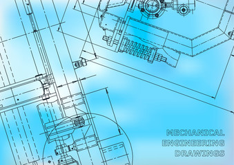 Blueprint. Vector engineering drawings. Mechanical instrument making. Technical background. Blue