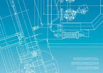 Blueprint. Vector engineering drawings. Mechanical instrument making. Technical abstract background. Blue and white