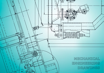 Blueprint. Vector engineering drawings. Mechanical instrument making. Technical abstract background. Light blue
