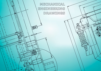 Blueprint. Vector engineering drawing. Mechanical instrument making. Light blue