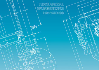 Blueprint. Vector engineering drawing. Mechanical instrument making. Blue and white