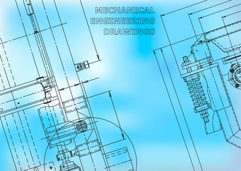 Blueprint. Vector engineering drawing. Mechanical instrument making. Blue