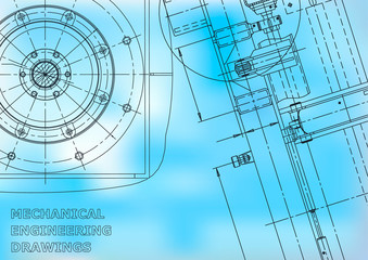 Blueprint, Sketch. Vector engineering illustration. Cover, flyer, banner, background. Instrument-making drawings. Mechanical. Blue