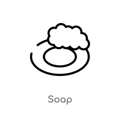 outline soap vector icon. isolated black simple line element illustration from cleaning concept. editable vector stroke soap icon on white background