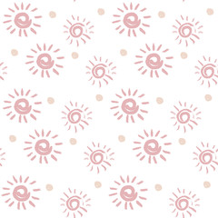 Seamless pattern. Hand drawing. Acrylic paints, brushes. Background for your creativity. Modern background. The sun. Pastel Pink
