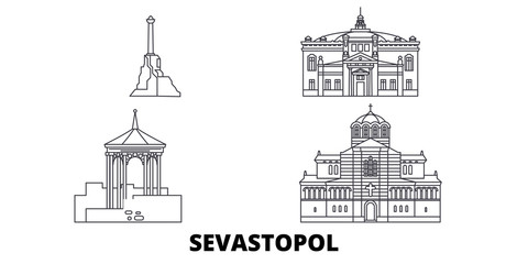 Russia, Sevastopol flat travel skyline set. Russia, Sevastopol black city vector panorama, illustration, travel sights, landmarks, streets. © iconsgraph