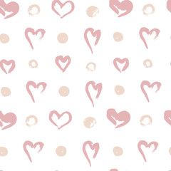Seamless pattern. Hand drawing. Acrylic paints, brushes. Background for your creativity. Modern background. Heart. Love, Valentine's Day