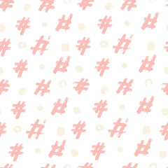 Seamless pattern. Hand drawing. Acrylic paints, brushes. Background for your creativity. Modern background. Hash tag. hash sign. Pink Tones