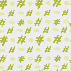 Seamless pattern. Hand drawing. Acrylic paints, brushes. Background for your creativity. Modern background. Hash tag. hash sign. Green Tones