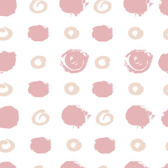 Seamless pattern. Hand drawing. Acrylic paints, brushes. Background for your creativity. Modern background. Circles, spots, points. Pastel shades. Pink