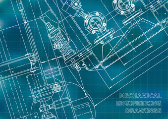 Blueprint. Vector engineering drawings. Mechanical instrument making. Technical abstract Blue background. Grid. Technical illustration, cover, banner