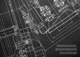 Blueprint. Vector engineering drawings. Mechanical instrument making. Technical abstract Black background. Grid. Technical illustration, cover, banner