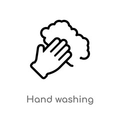 outline hand washing vector icon. isolated black simple line element illustration from cleaning concept. editable vector stroke hand washing icon on white background
