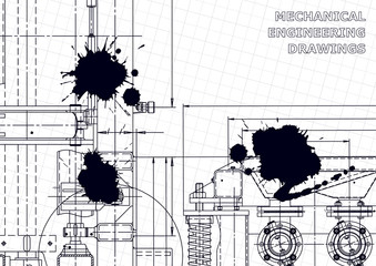 Technical abstract backgrounds. Mechanical instrument making. Technical Black Ink. Blots. Blueprint