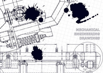 Machine-building industry. Black Ink. Blots. Technical illustrations, backgrounds