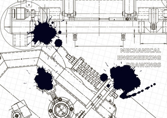 Computer aided design systems. Technical illustrations, Black Ink. Blots. Mechanical engineering