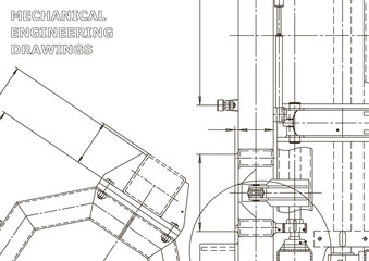 Vector engineering illustration. Mechanical engineering drawing. Instrument-making drawings. Computer aided design systems. Technical illustrations, backgrounds. Blueprint, diagram