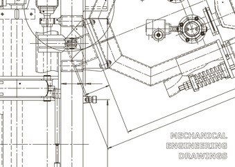 Vector engineering illustration. Mechanical engineering drawing. Instrument-making drawings. Computer aided design systems. Technical illustrations, backgrounds. Blueprint, diagram, plan, sketch