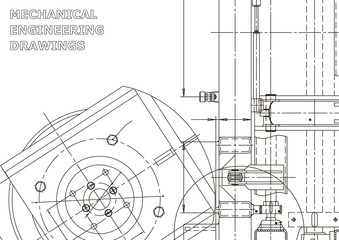 Vector engineering illustration. Instrument-making drawings. Mechanical engineering drawing. Computer aided design systems. Technical illustrations, backgrounds. Blueprint