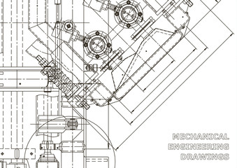 Mechanical instrument making. Technical illustration. Blueprint, cover, banner