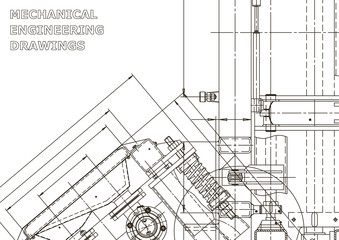Machine-building industry. Mechanical engineering drawing. Instrument-making drawings. Computer aided design systems. Technical illustrations, background