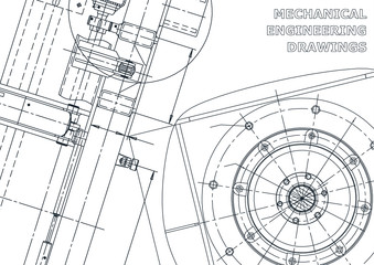 Cover, flyer. Vector engineering illustration. Blueprint, banner, background. Instrument-making drawings. Mechanical engineering drawing. Technical illustrations, backgrounds. Scheme, Outline