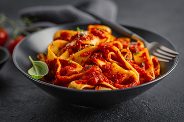 Italian spaghetti with tomato sauce served on plate