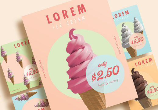 Colorful Flyer Layout Set with Ice Cream Elements