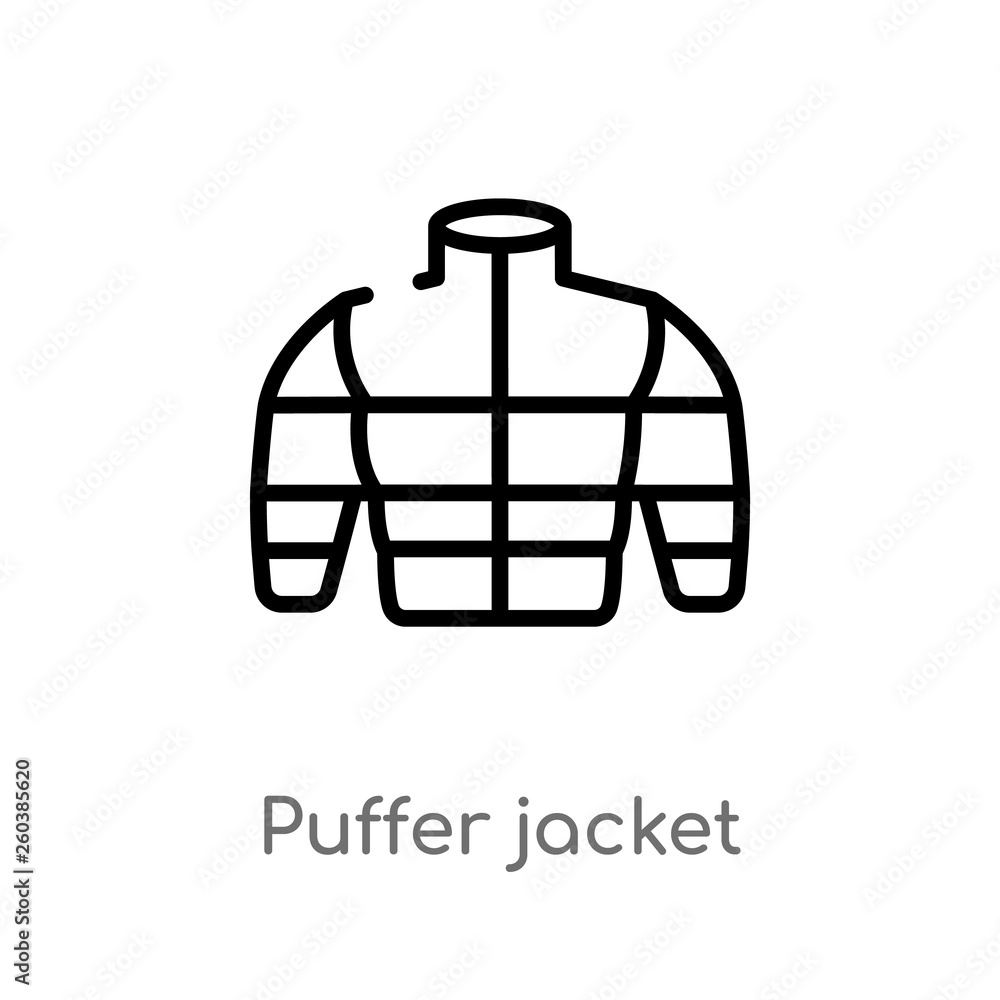 Poster outline puffer jacket vector icon. isolated black simple line element illustration from clothes conc
