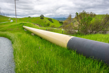 Gas pipeline crossing the hills, south San Francisco bay, San Jose, California