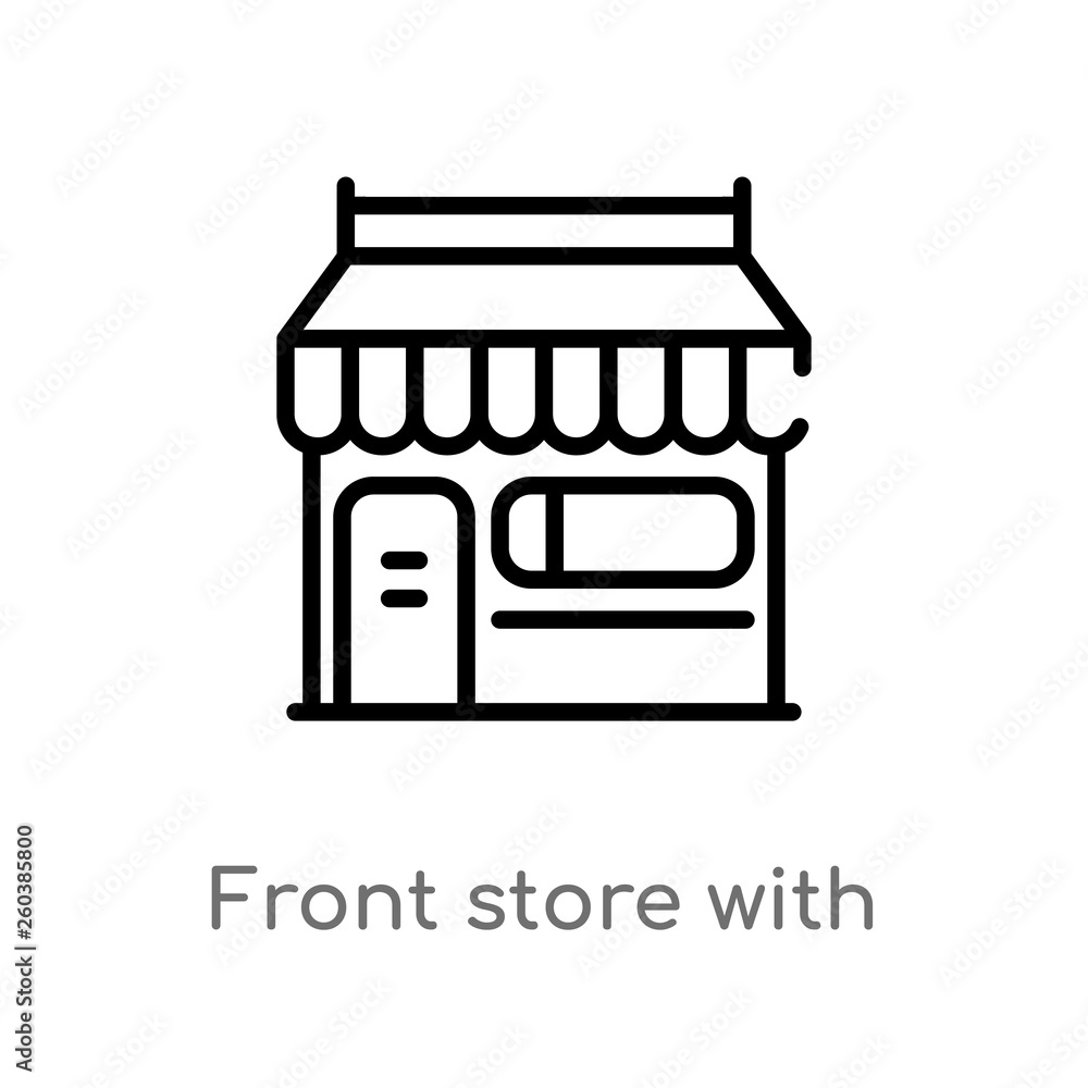 Poster outline front store with awning vector icon. isolated black simple line element illustration from co