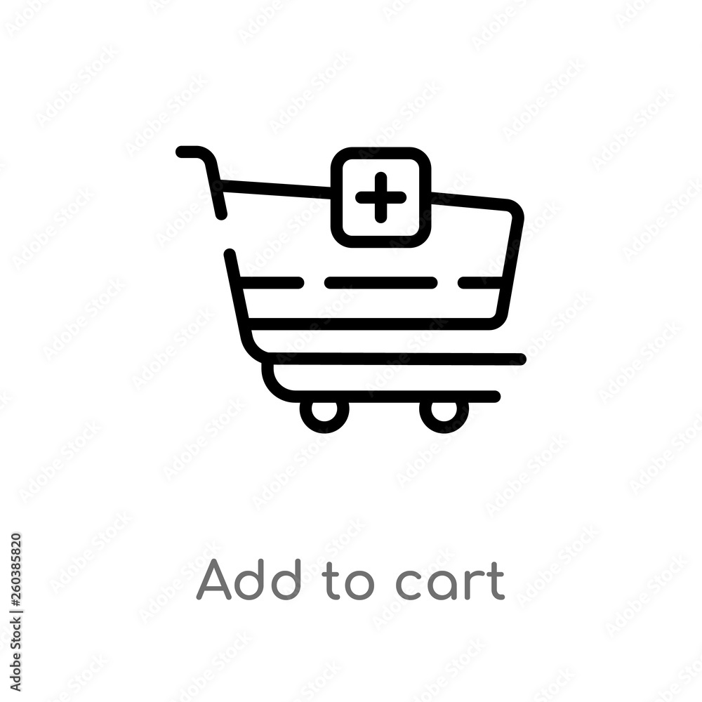 Poster outline add to cart vector icon. isolated black simple line element illustration from commerce conce