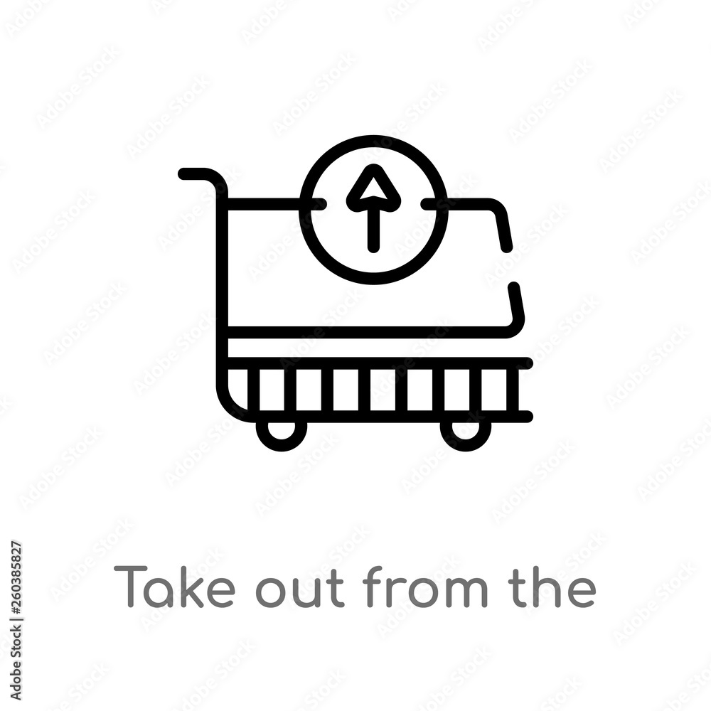 Poster outline take out from the cart vector icon. isolated black simple line element illustration from com
