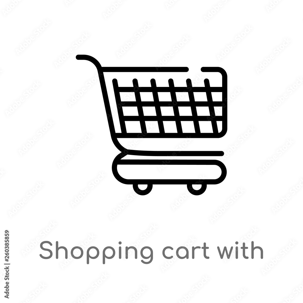 Poster outline shopping cart with grills vector icon. isolated black simple line element illustration from 