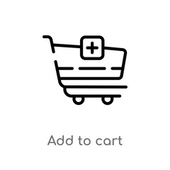 outline add to cart vector icon. isolated black simple line element illustration from commerce concept. editable vector stroke add to cart icon on white background